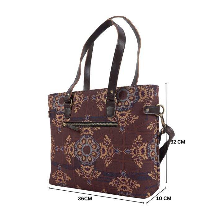 Brown Floral Motif Trendy Bag for Women - Image 4