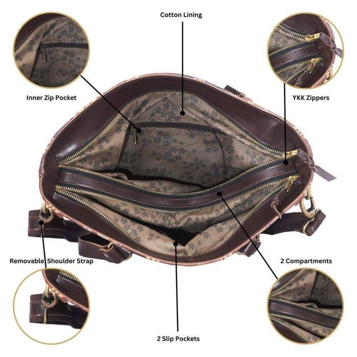 Brown Floral Motif Trendy Bag for Women - Image 3