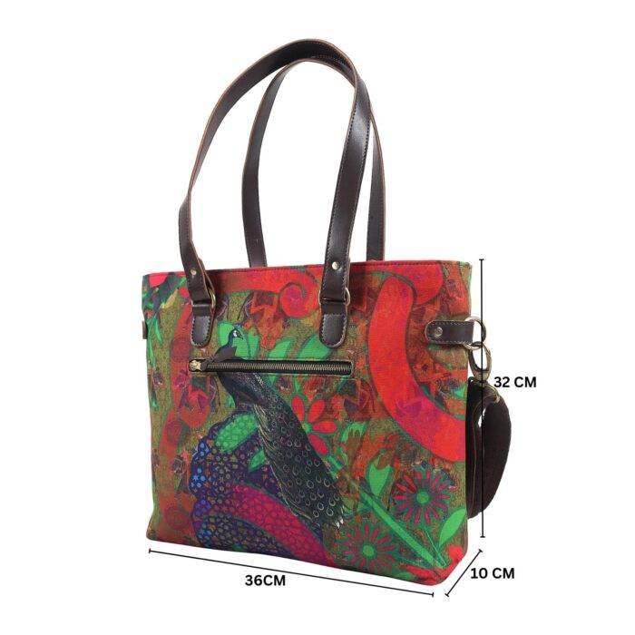 Peacock in Castle Printed Canvas Tote Bag - Image 4