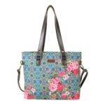 Blue and Pink Flower Women Tote Handbag