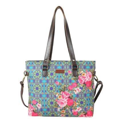 Blue and Pink Flower Women Tote Handbag