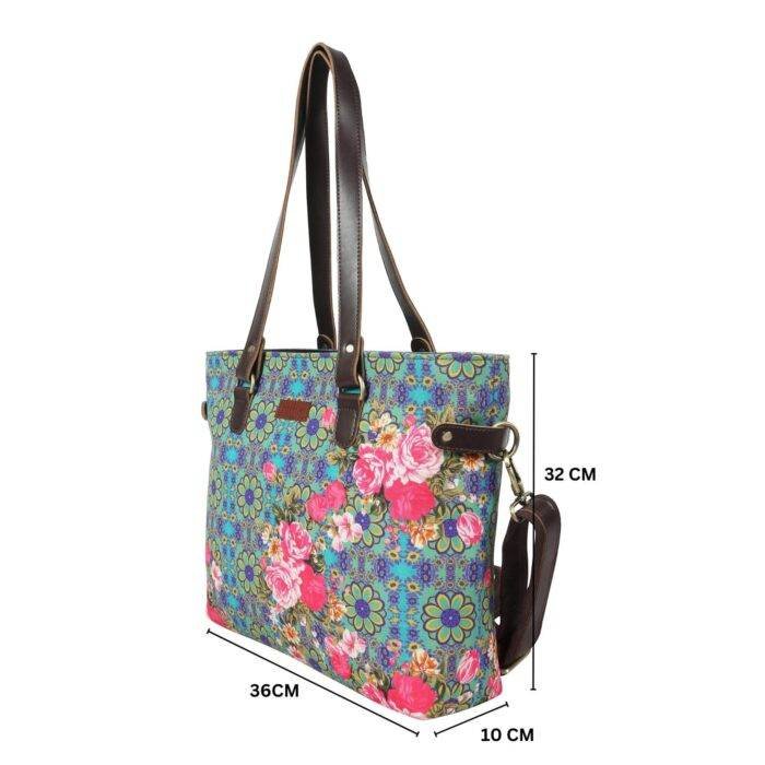 Blue and Pink Flower Women Tote Handbag - Image 4