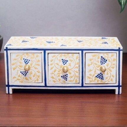 Wooden Drawer Box Decorative Showpiece Yellow Blue