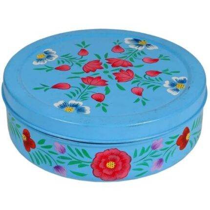 Handpainted Stainless Steel Masala Box Blue