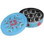 Handpainted Stainless Steel Masala Box Blue - Image 3