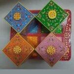 Handcrafted Wooden Painted 4 Compartments Serving Cart Trolley Tray Thela Dry Fruit Box Set Containers Jars, Candy, Chocolate, Snacks Storage Box for Home Kitchen - Image 4