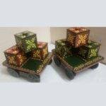 Handcrafted Wooden Painted Trolley Tray with 4 Containers
