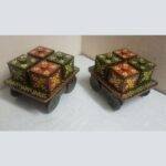 Handcrafted Wooden Painted Trolley Tray with 4 Containers - Image 5