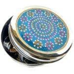 Handpainted Stainless Steel Masala Box Blue Pink Yellow Aqua Design