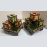 Handcrafted Wooden Painted Trolley Tray with 4 Containers - Image 4