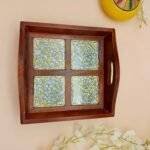Wooden Blue Pottery Tile Serving Tray - Image 3