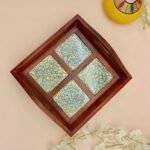 Wooden Blue Pottery Tile Serving Tray - Image 4