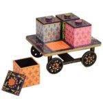 Handcrafted Wooden Painted 4 Compartments Serving Cart Trolley Tray with Containers Jars - Image 2