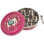 Handpainted Stainless Steel Masala Box Blue Pink