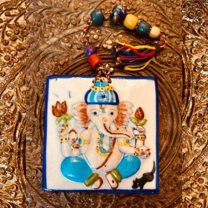 Rajasthani Blue Pottery Ganesha Wall Hanging - Image 2
