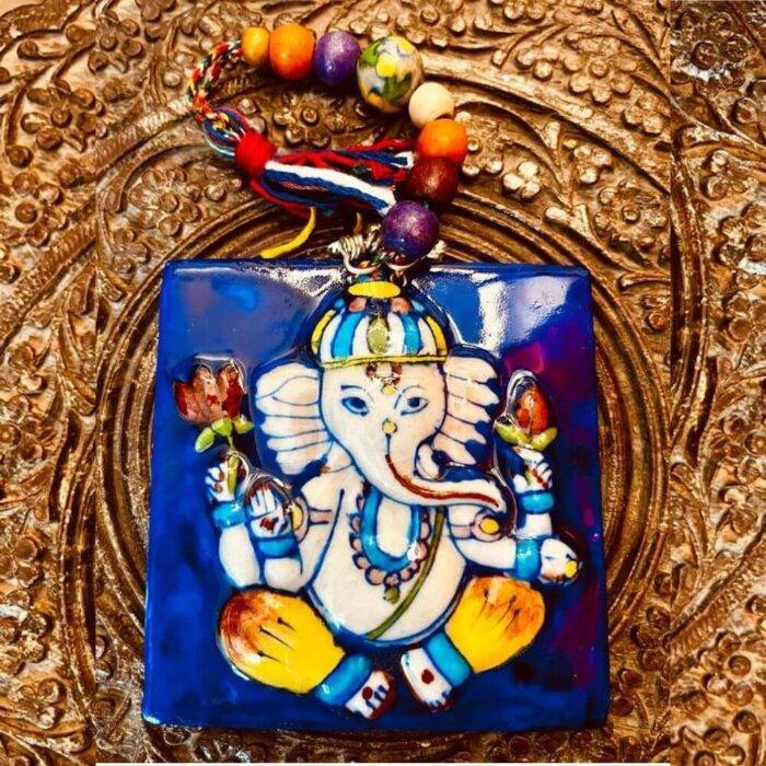 Blue Pottery Ganesha Wall Hanging - Image 2
