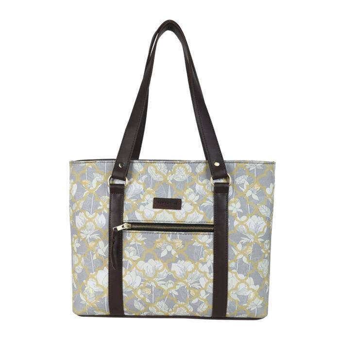 White Lotus Motif Floral Handbag - Image 4