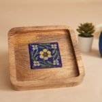 Designer Wood and Blue Pottery Tray