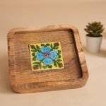 Jaipuri Blue Pottery and wooden Tray