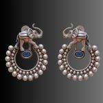 Oxidized Elephant Earring with Blue Stone