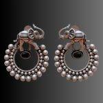 Oxidized Elephant Earring with Black Stone