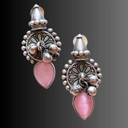 Pink and Silver Toned Classic Drop Earrings