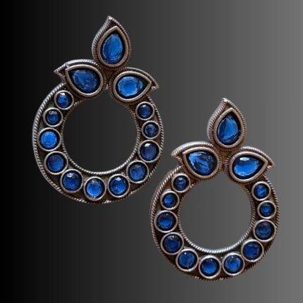 Brass and Blue Circular Earrings