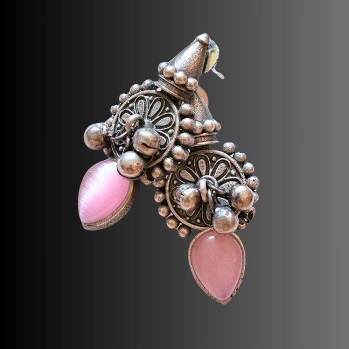 Pink and Silver Toned Classic Drop Earrings - Image 2