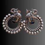 Oxidized Elephant Earring with Black Stone - Image 3