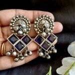 Oxidised Crystal Stone Danglers - Image 2