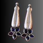 Oxidized Long Earring with Blue Stone - Image 3