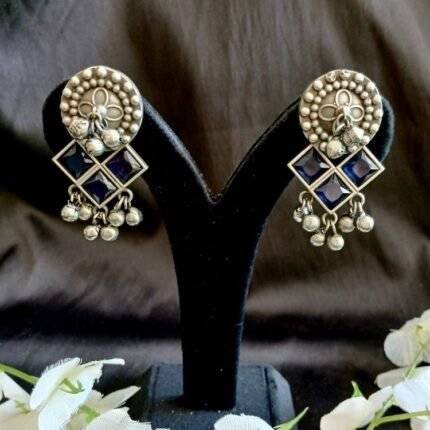 Oxidised Crystal Stone Danglers