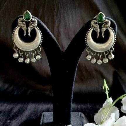 Bird Art Oxidised Stone Studded Studs