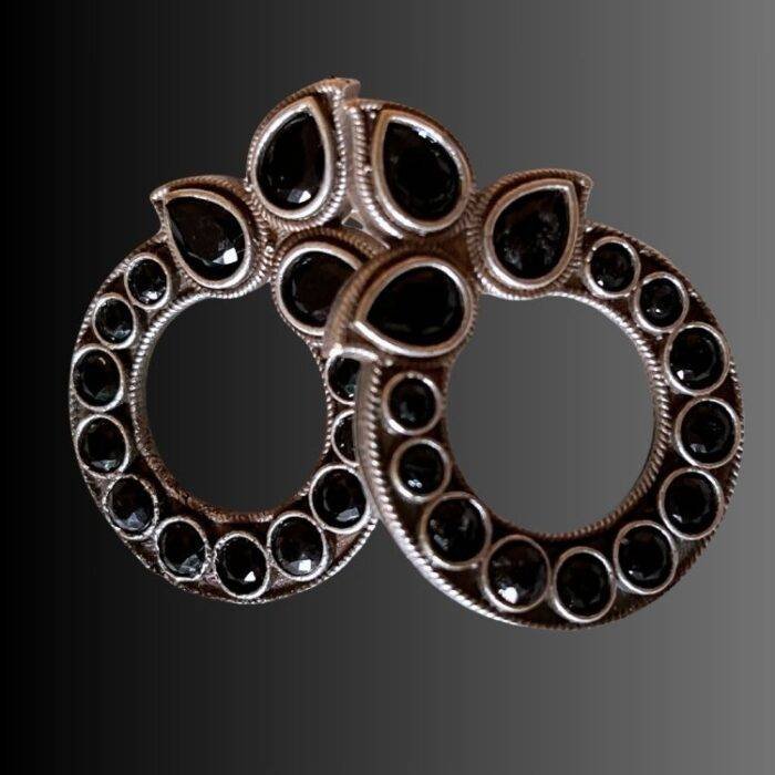 Brass and Black Circular Earrings - Image 3