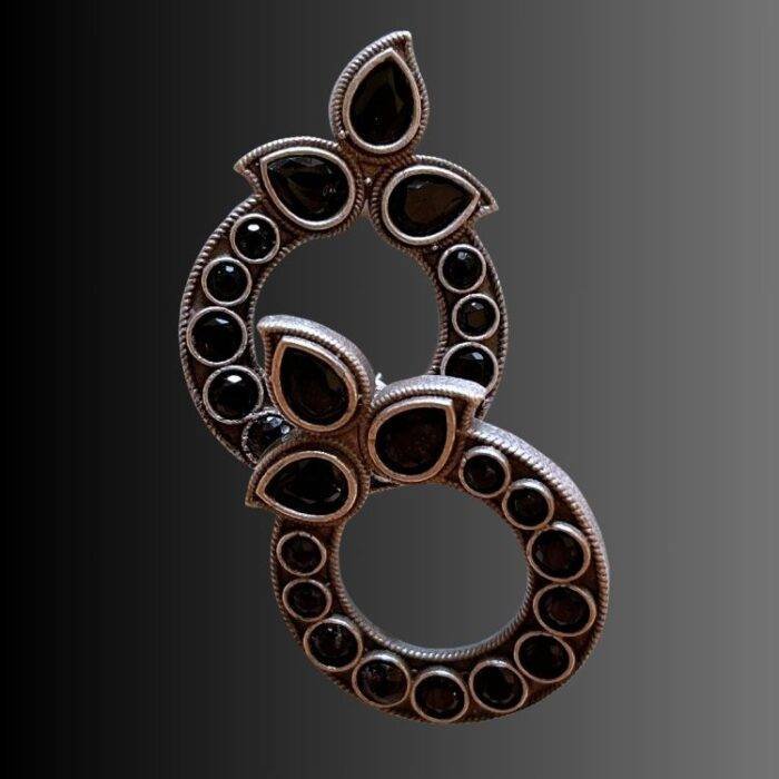Brass and Black Circular Earrings - Image 2