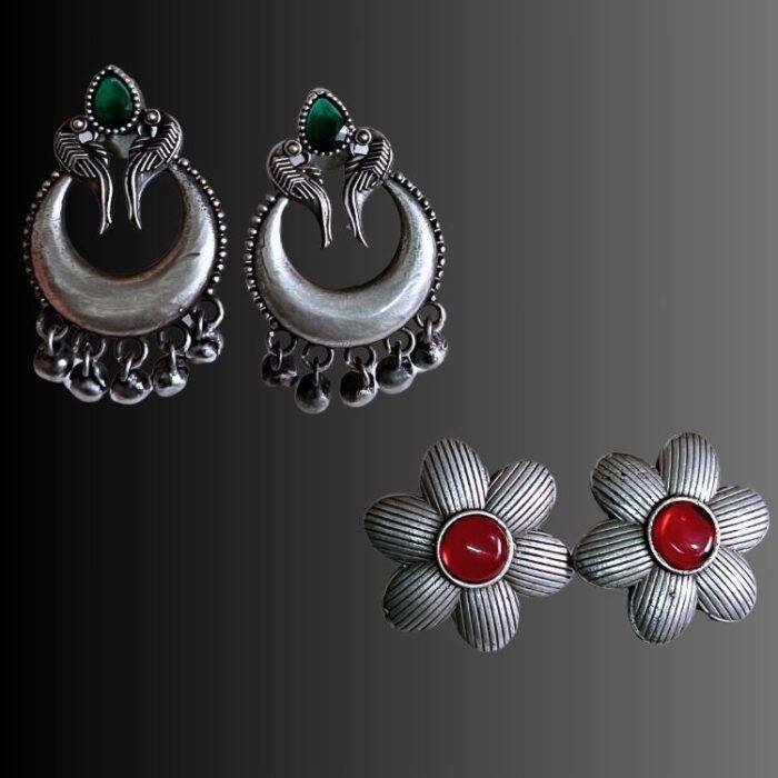 Oxidized Nature Inspired Earrings Set of 2 - Image 2