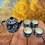 Hand Painted Blue Pottery Kettle Set - Image 2