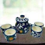 Hand Painted Blue Pottery Kettle Set - Image 3