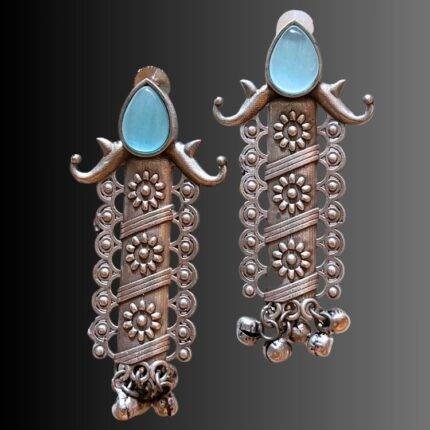 Ethnic Oxidised Stone Studded Studs