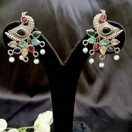 MultiColor Stone Peacock Earrings