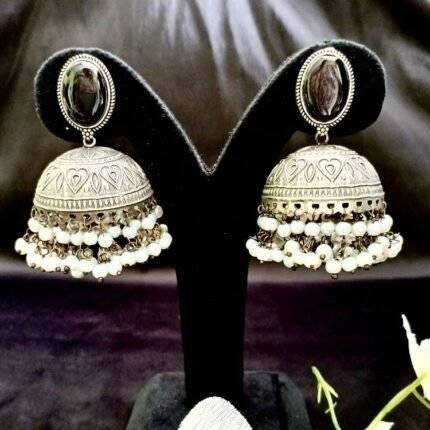 Contemporary Silver Color Jhumka Earrings