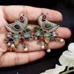 MultiColor Stone Peacock Earrings - Image 2