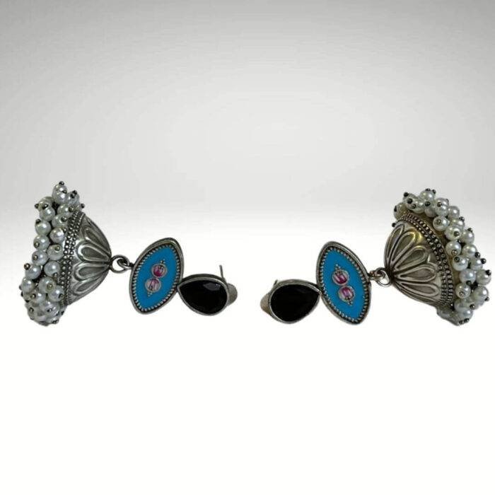 Contemporary Blue Jhumka Earrings - Image 2