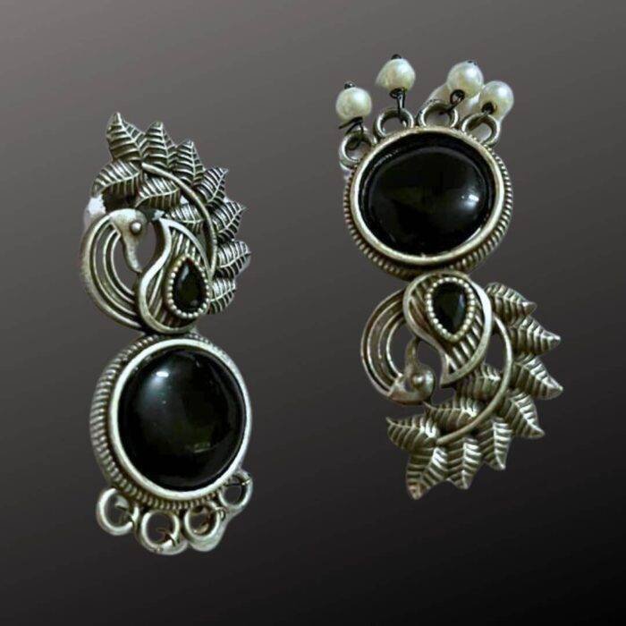 Black Stone Peacock Earrings - Image 2