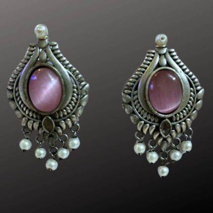 Pink Stone Contemporary Earrings