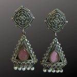Pink Stone Triangle Earrings