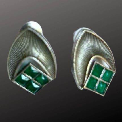 Four Square Green Stone Earrings