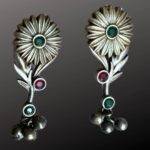 Multi Stone Sunflower Shaped Earrings - Image 2