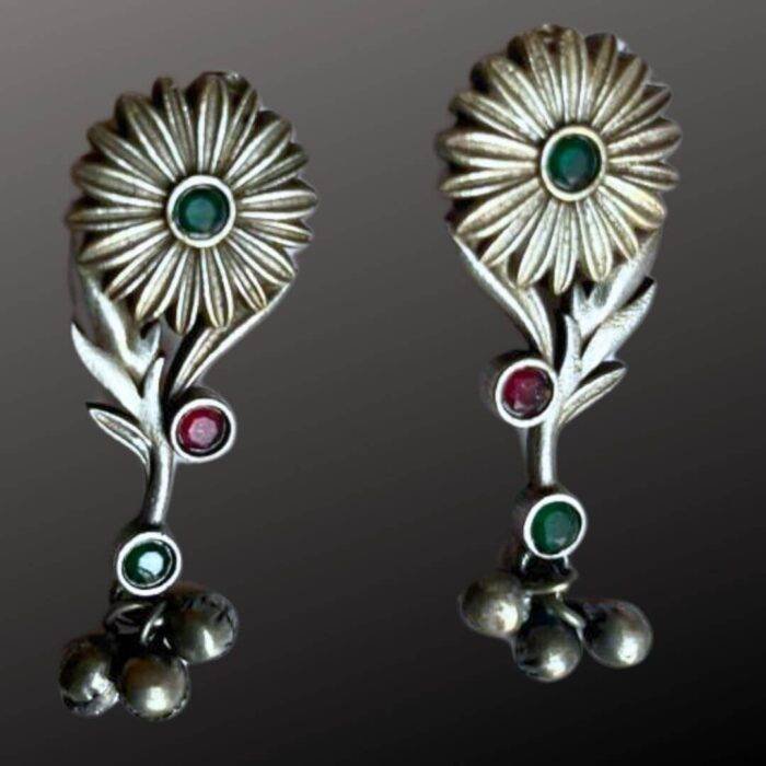 Multi Stone Sunflower Shaped Earrings - Image 2