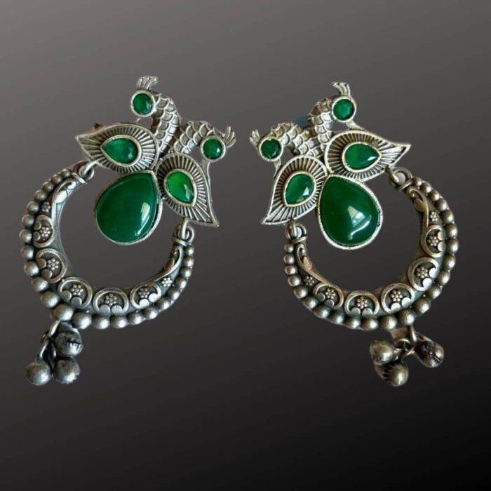 Green Peacock Stone Earrings - Image 2